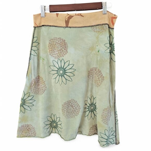 Boho Floral Knit Yoga Skirt Elastic Waist Earthtone Floral Print Womens - Picture 2 of 5